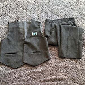 Boys Size 12 Gray W/white Pinstriped Suit Vest and Pants Set
